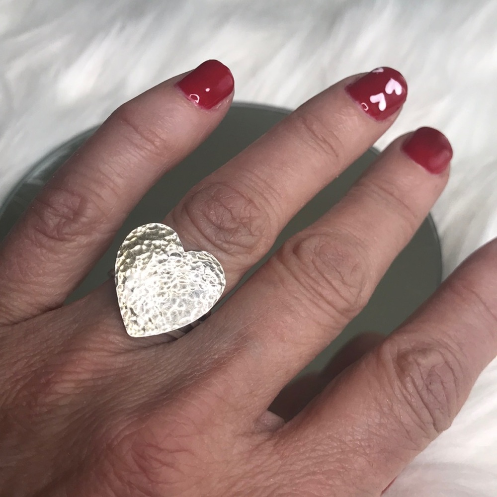 Valentines Day heart ring-size  6 3/4 Sterling silver handmade hammered metal